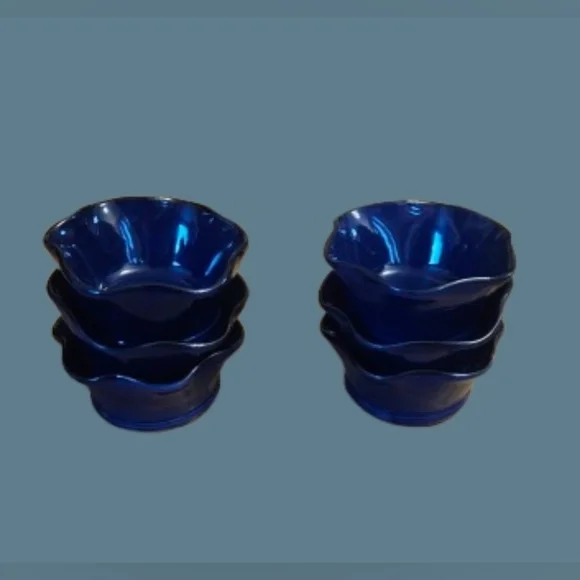 World Market Set Of 6 Colbalt Blue Ruffled Small Serving Bowls - Picture 2 of 5